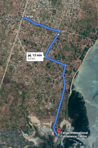 Map showing the way from Tanga to TICC